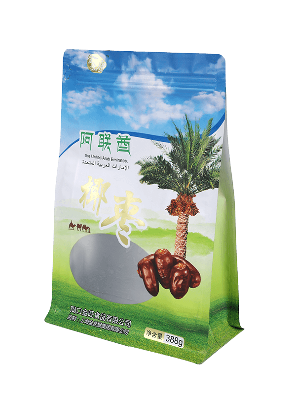 乾物包装用の窓前面付き平底バッグ